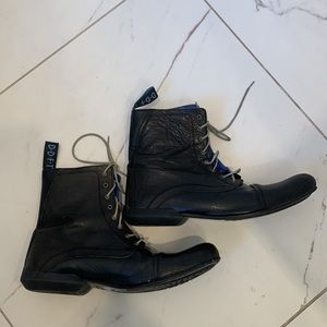 John Fluevog Black Leather Lace Up Boots Size US 11